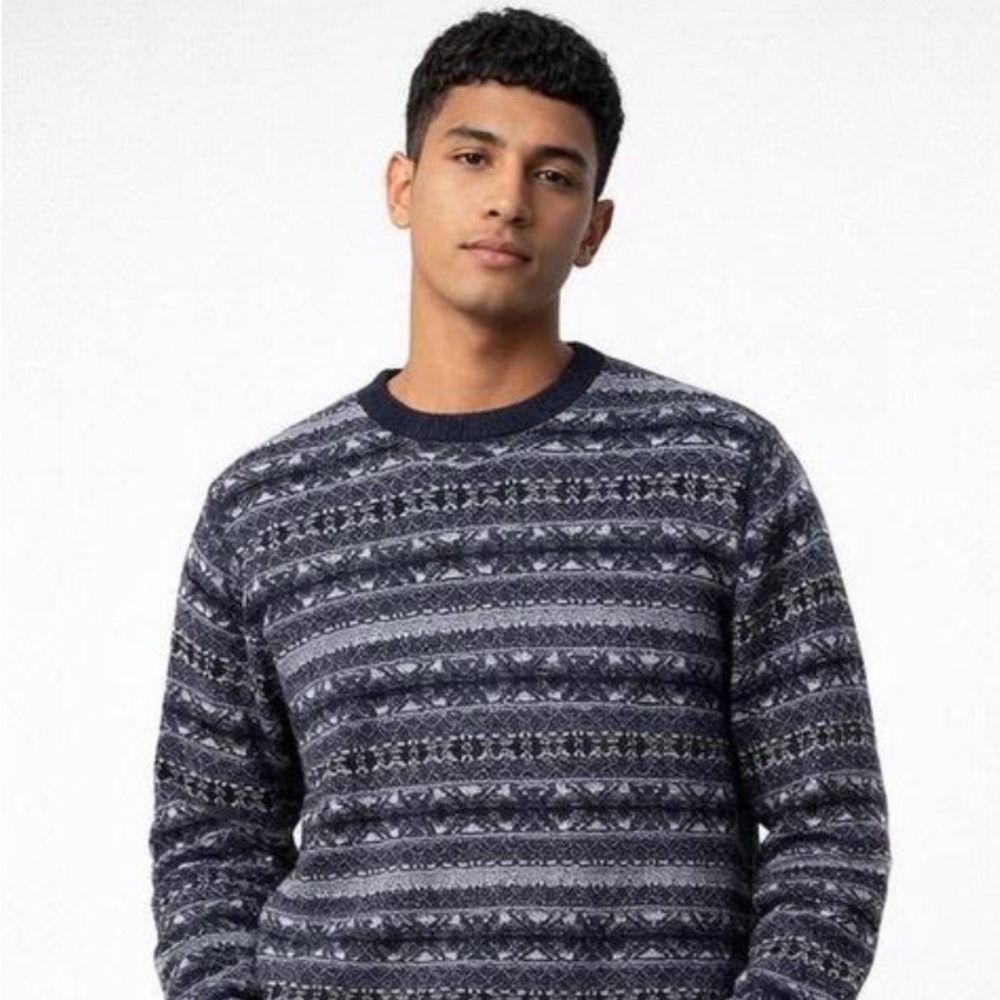 Men's Navy Patterned Sweater